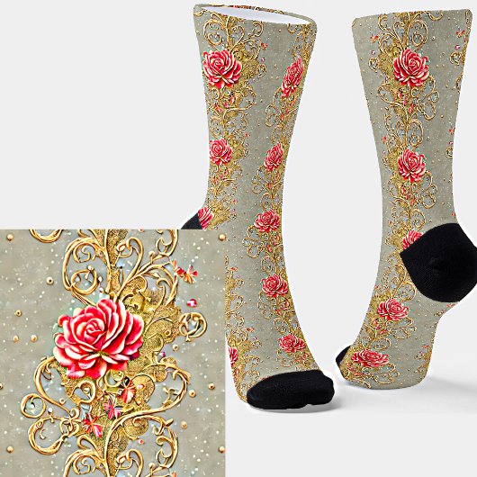 Chaussette Fleurs roses Fleurs Botaniques Filigree Victorien