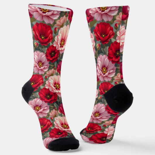 Chaussette Fleurs roses, rouges et mauves (Angulaire)