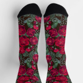 Chaussette Fleurs rouges, aquarelle motifs floraux. (Haut)