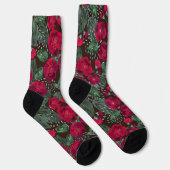 Chaussette Fleurs rouges, aquarelle motifs floraux. (Droite)