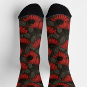 Chaussette Fleurs rouges sur chaussettes brunes (Haut)