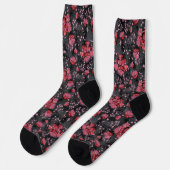 Chaussette Fleurs rouges sur un arrière - plan gris-noir. (Gauche)
