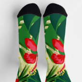Chaussette Fleurs rouges tropicales et imprimés feuille (Haut)