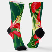 Chaussette Fleurs rouges tropicales et imprimés feuille (Angulaire)