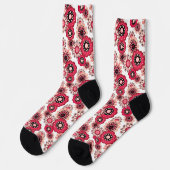 Chaussette Fleurs rustique rétro rouge et blanc (Gauche)