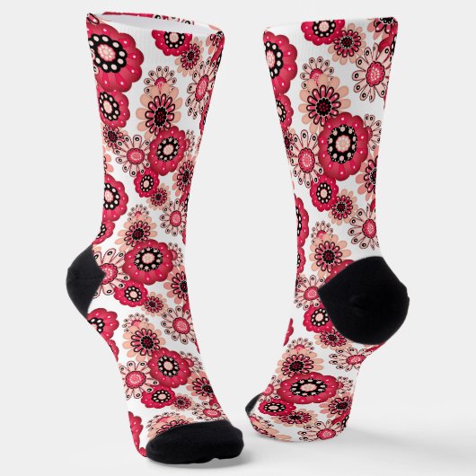 Chaussette Fleurs rustique rétro rouge et blanc (Angulaire)