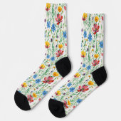 Chaussette Fleurs sauvages colorés et herbe verte (Gauche)