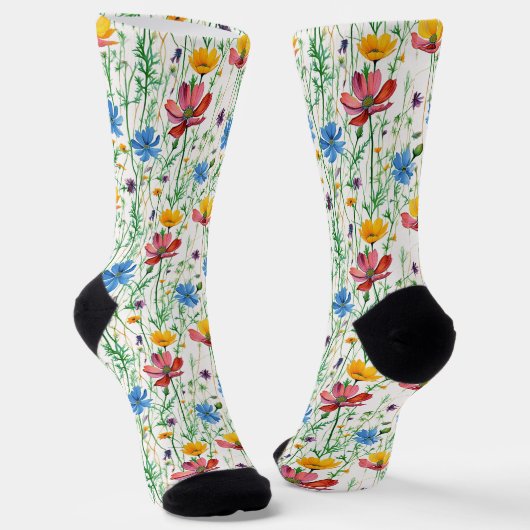 Chaussette Fleurs sauvages colorés et herbe verte (Angulaire)