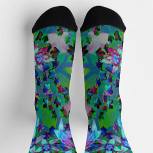 Chaussette Fleurs Succulentes Sedum en Aqua, Violet et Bleu