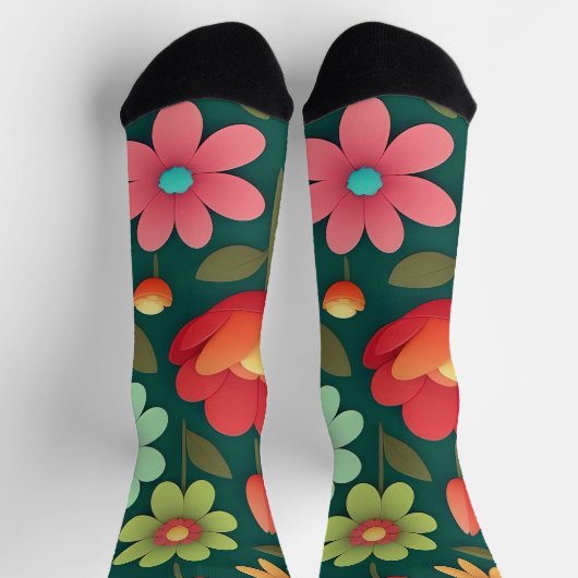 Chaussette Fleurs sur un motif arrière - plan vert (Haut)