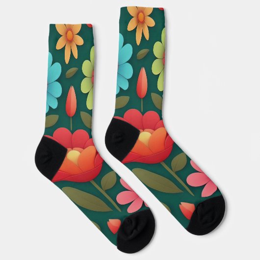 Chaussette Fleurs sur un motif arrière - plan vert (Droite)
