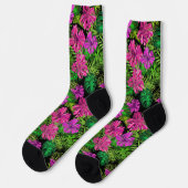 Chaussette Fleurs tropicales et plantes en noir (Gauche)