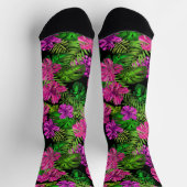 Chaussette Fleurs tropicales et plantes en noir (Haut)