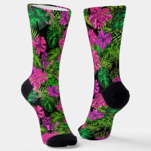 Chaussette Fleurs tropicales et plantes en noir