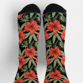 Chaussette Fleurs tropicales rouges sans coutures motif vert  (Haut)