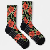 Chaussette Fleurs tropicales rouges sans coutures motif vert  (Droite)