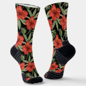 Chaussette Fleurs tropicales rouges sans coutures motif vert  (Angulaire)