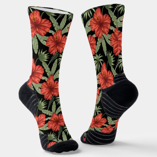 Chaussette Fleurs tropicales rouges sans coutures motif vert  (Angulaire)