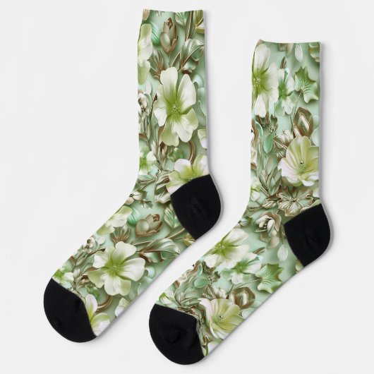 Chaussette Fleurs vertes stylisées (Gauche)