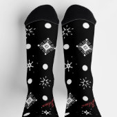 Chaussette Flocons de Noël Noir Blanc Nom Script Rouge (Haut)