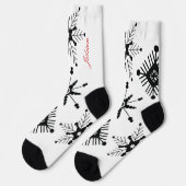 Chaussette Flocons de Noël Noir Script Nom Rouge (Gauche)