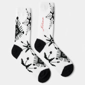 Chaussette Flocons de Noël Noir Script Nom Rouge (Droite)