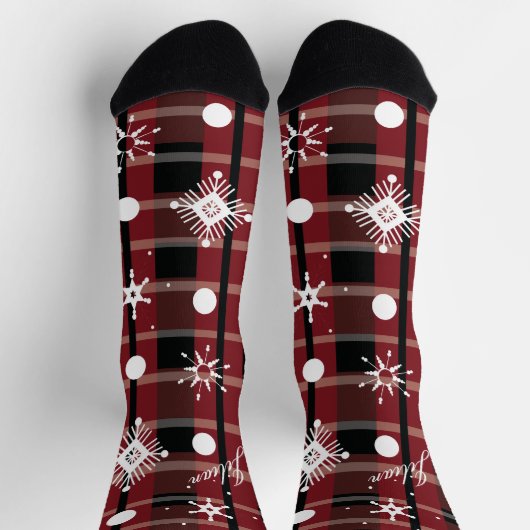 Chaussette Flocons de Noël Plaid Nom de Script (Haut)