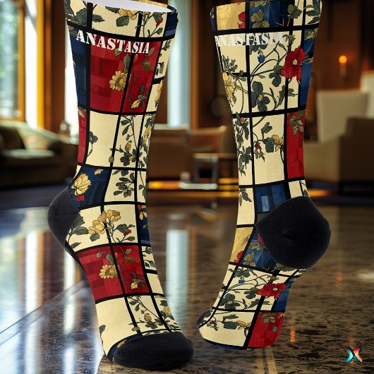 Chaussette Floral Abstract with Vintage Geometric Pattern