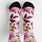 Chaussette Floral Aquarelle Rouge, Rose, Mauve (Haut)