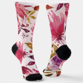 Chaussette Floral Aquarelle Rouge, Rose, Mauve (Angulaire)
