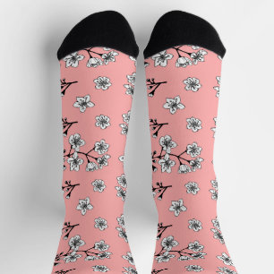 Chaussette Floral de sakura japonais rose