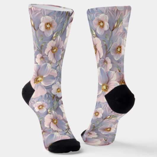 Chaussette Floral doux bleu-gris (Angulaire)