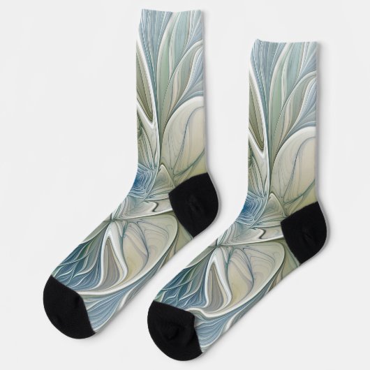 Chaussette Floral Dream Pattern Abstract Blue Khaki Fractal (Gauche)
