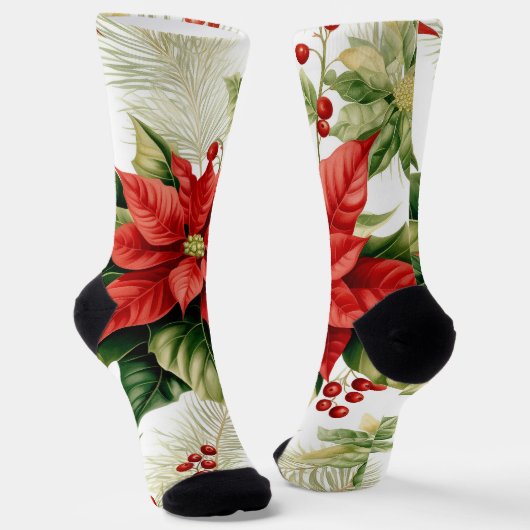 Chaussette Floral Festif Rouge Poinsettia (Angulaire)