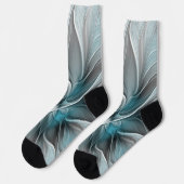 Chaussette Floral Fractal Moderne Fleur Abstrait gris bleu (Gauche)