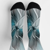 Chaussette Floral Fractal Moderne Fleur Abstrait gris bleu (Haut)