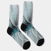 Chaussette Floral Fractal Moderne Fleur Abstrait gris bleu (Droite)