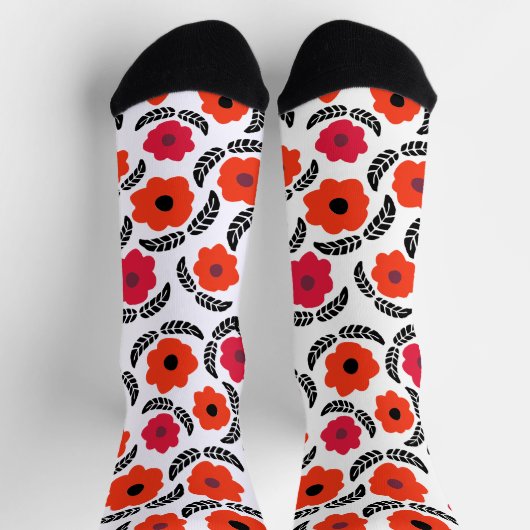 Chaussette Floral moderne orange et rouge (Haut)