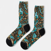 Chaussette Floral Paisley Motif - turquoise et or (Gauche)