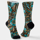Chaussette Floral Paisley Motif - turquoise et or (Angulaire)