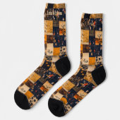Chaussette Floral Patchwork Socks – Custom Golden and Navy (Gauche)