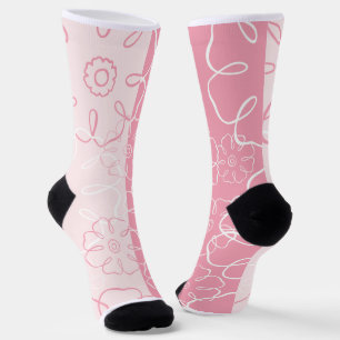 Chaussette Floral rose et blanc