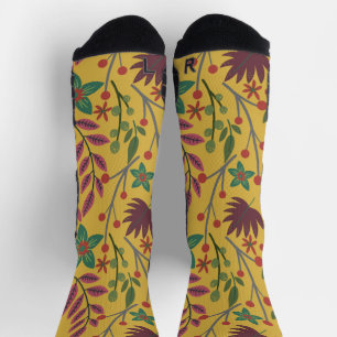 Chaussette Floral sans couture motif fleurs jaunes et feuille