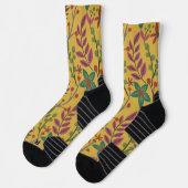 Chaussette Floral sans couture motif fleurs jaunes et feuille (Gauche)