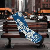 Chaussette Flore bleu tropical et blanc