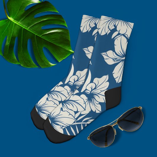 Chaussette Flore bleu tropical et blanc