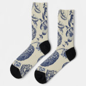 Chaussette Flore d'impression florale de fleurs bleues antiqu (Gauche)