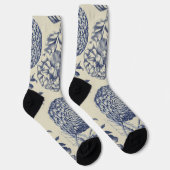 Chaussette Flore d'impression florale de fleurs bleues antiqu (Droite)