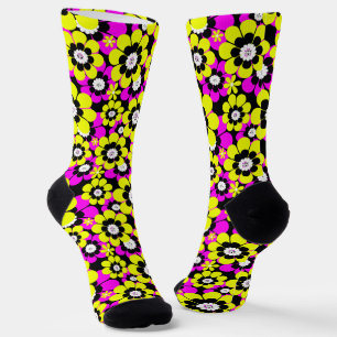 Chaussette Flore néon brillant motif crammson et flux jaune