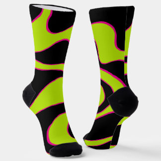 Chaussette Flux et reflux 2 en vert lime, rose chaud et noir